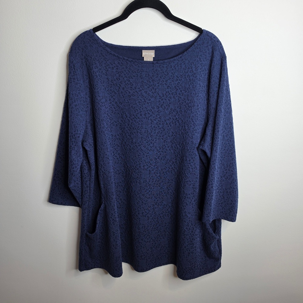Chico's Textured Knit Pocket Tunic Top Womens 3 (XL)